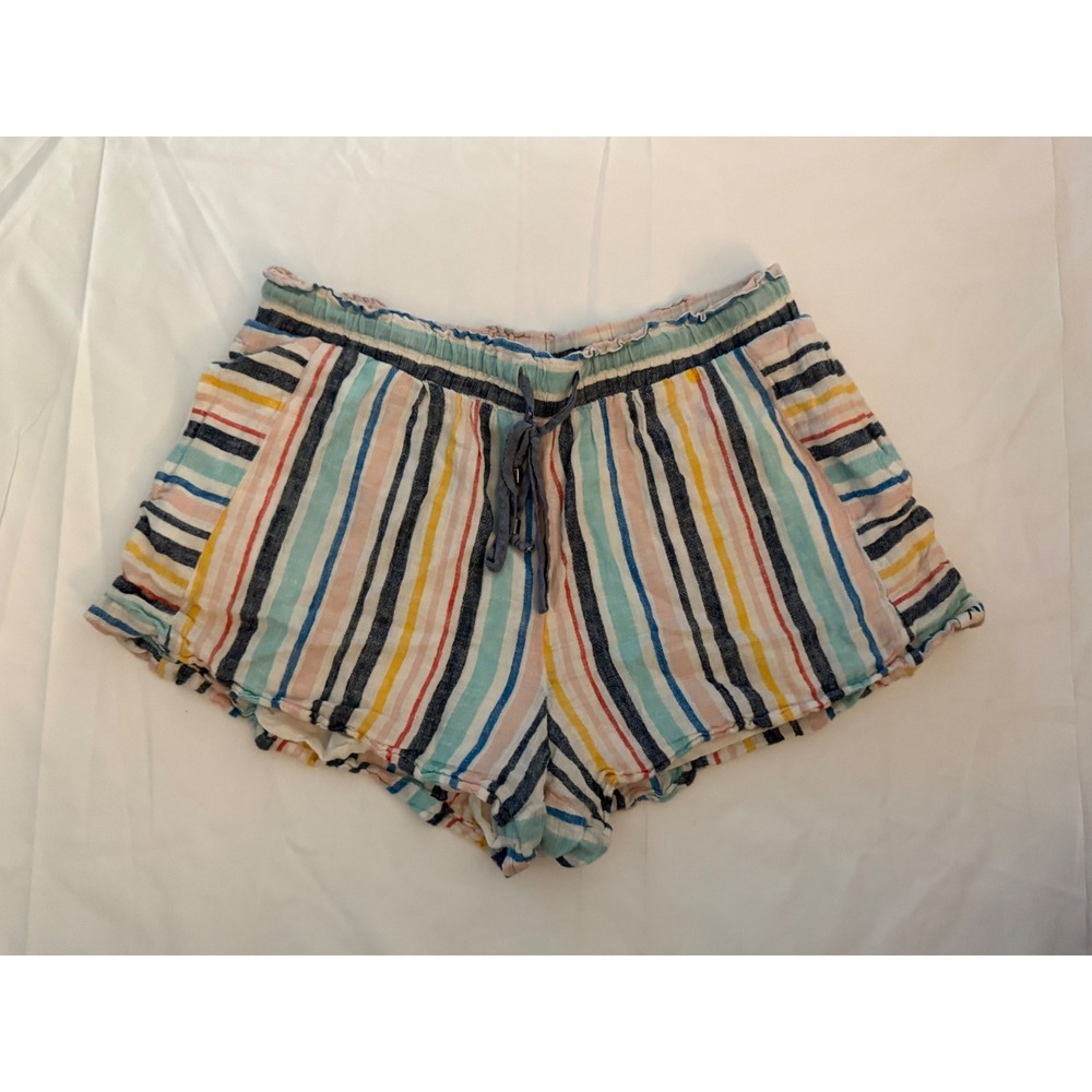 Splendid x Gray Malin Striped Ruffle Waist Drawstring Shorts Multi Color Small